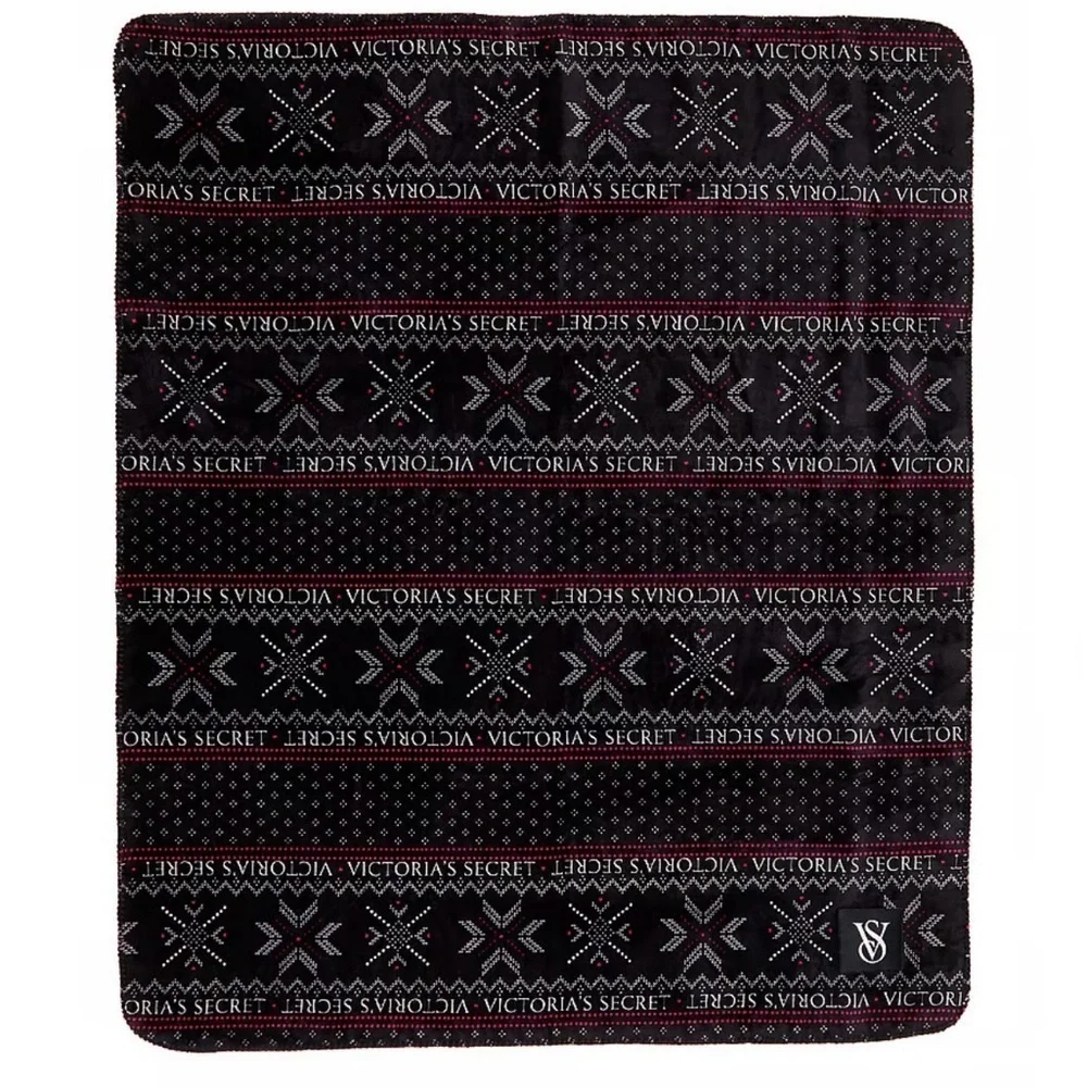 VICTORIA SECRET Black White Fair Isle Sherpa Plush Fleece Blanket 50X60 NEW‌